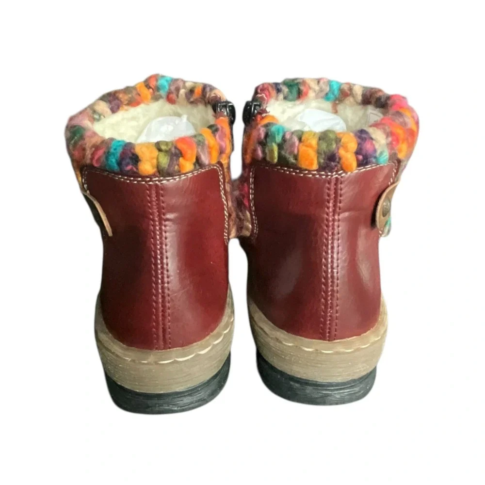 Rieker Ankle Boots Womens 39 burgundyKnit Collar Leather wool Zip Up Z6784-35